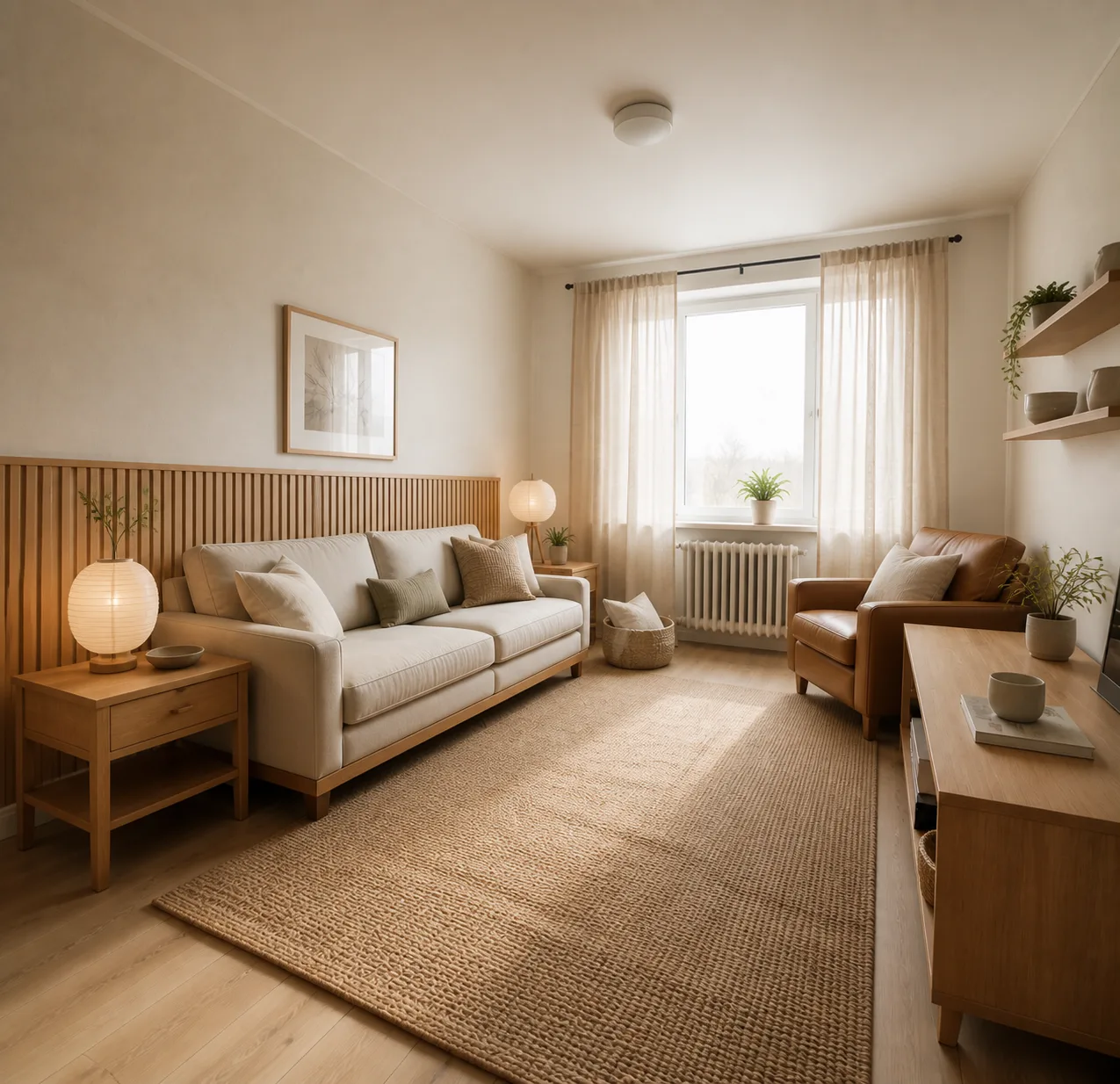 Japandi AI interior design concept for the same room.